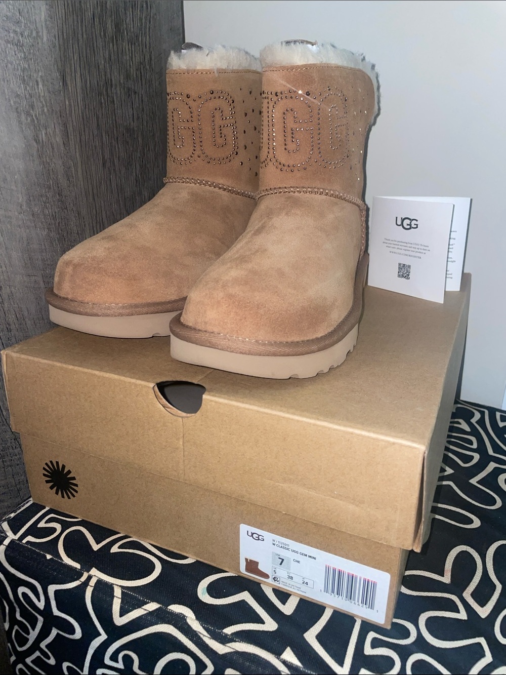 UGG Chestnut Suede Boot with Crystal Logo